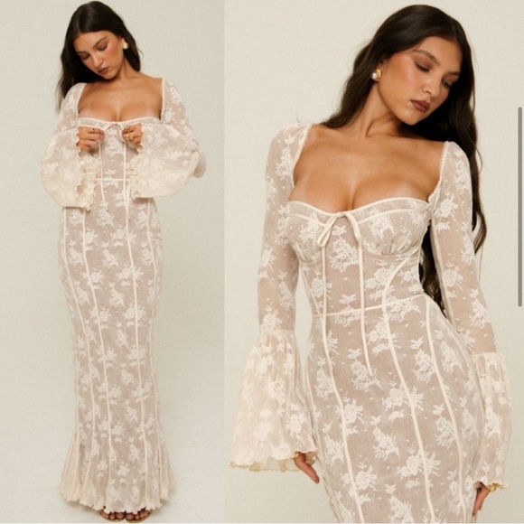 HOUSE OF CB 'Delilah' Vintage Cream Lace Maxi Dress NWOT size XS - Picture 3 of 12